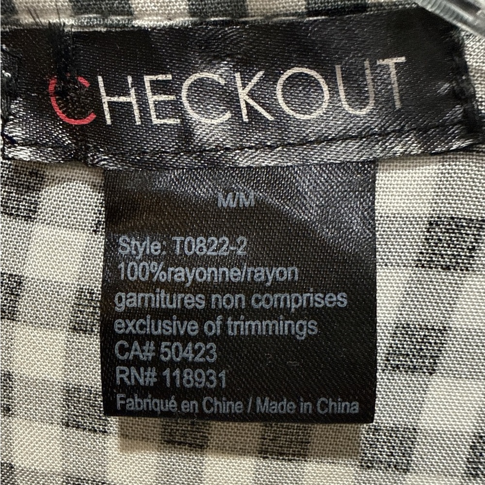 CheckOut Black & White Gingham Blouse | V-Neck 3/4 Sleeve | Size M - Picture 2 of 5